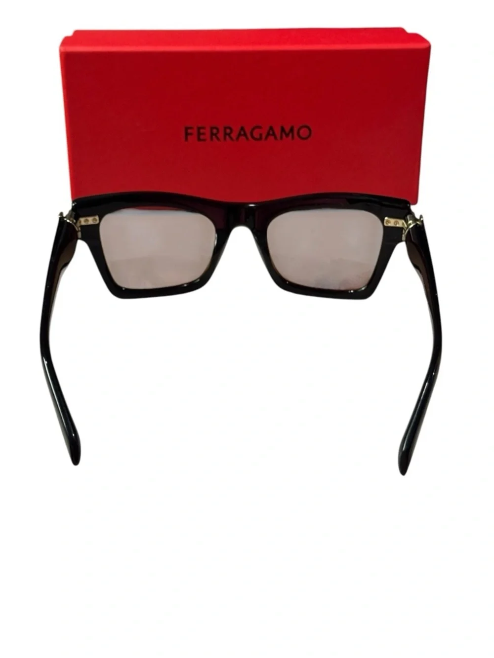 Salvatore Ferragamo SF2013S Black Gold Square Brown Lens 52 mm Sunglasses NIB